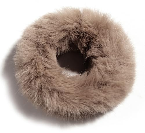 Blausky 2 Stück Scrunchies für Damen,Plüsch-Haar-Ringe Elastische Stirnband Haargummis Flauschiger Plush-Haarband Haarschmuck Weiche Pferdeschwanzhalter Geeignet für Herbst und Winter,Kaffee