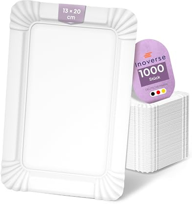 Inoverse Lot De 1000 Assiettes En Carton Blanches Rectangulaires – 13 × 20 Cm, Assiettes En Papier Jetables Écologiques Pour Restauration, Traiteur, Gâteaux, Fêtes Et Food Truck