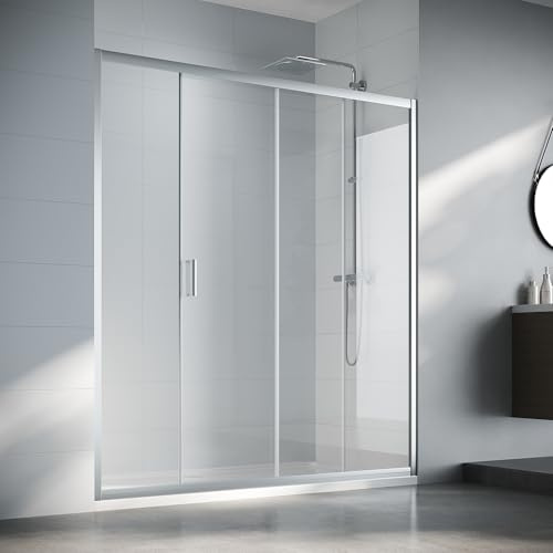 SIRHONA Box doccia scorrevole 170 x 185 cm parete doccia trasparente scorrevole vetro sicurezza 5mm, facile da pulire, bianco argento