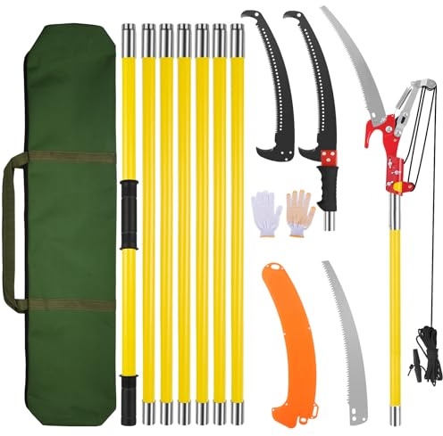 Coupe Branche Télescopique 8m: Scie Telescopique Elaguer 2 en 1,7 Manche Télescopique | 2 Lames de Scie | Sac de Transport, Scie d'élagage Pour Élagage Palmiers Arbustes (jaune)