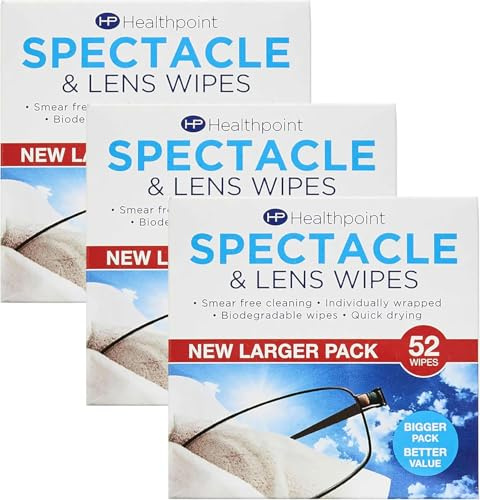 3x Healthpoint Lens Wipes for Glasses Camera Spectacles - Individually Wrapped Lens Cleaner Wipes - Eye Glasses Eyewear Screen Cleaning - Anti Fog No Streak - 52pk 156 total + Cheeroo Magnet