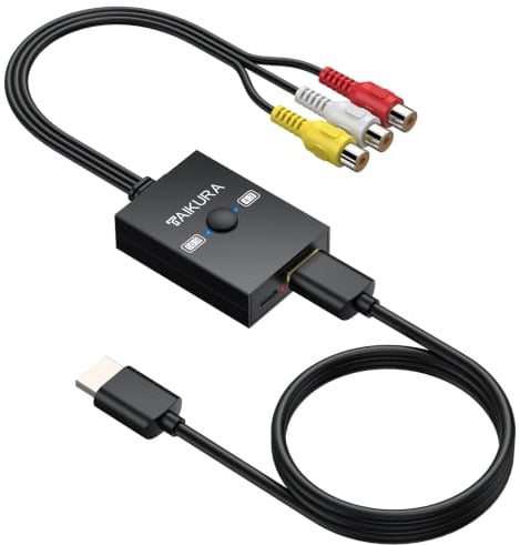 TAIKURA Convertitore AV a HDMI 1080P Commutazione Aspect Ratio 4:3/16:9 Cavo HDMI 0,5 M Incluso,Adattatore AV a HDMI Composito CVBS Supporta PAL/NTSC per Wii/PS1/PS2/N64 e Lettori DVD/VCR