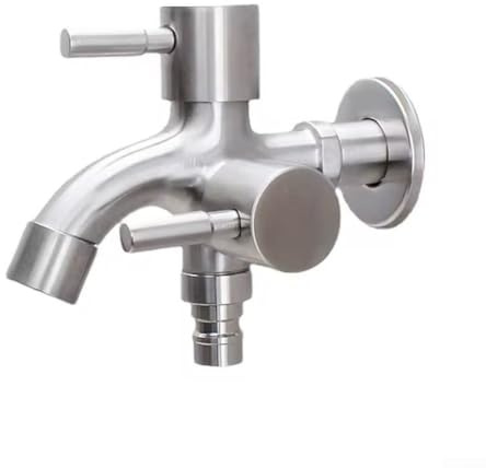 Robinet d'eau à double sortie conçu pour machine à laver et applications domestiques avec corps en alliage robuste et design moderne (argenté)