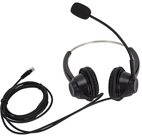 MEMEWOCA H360D – Auricolare binaurale RJ, auricolare aziendale con cancellazione del rumore RJ9, cuffie per call center a doppio lato con microfono HD, per telefoni fissi e cordless DECT