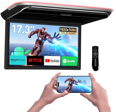XTRONS Android Car Overhead Player 17.3 Octa Core 2+32GB Car Roof Mount Monitor Wide IPS Screen w Altoparlanti Stereo Flip Down Overhead Monitor Supporto 4G/WiFi/HDMI/USB Ingresso Auto Controllo