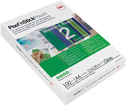 GBC A4 2x75 Micron Peel n' Stick Gloss Laminating Pouches, Pack of 25, 3747527
