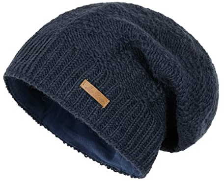 McRon Damen Gefütterte Beanie Wollmütze Modell Lina Schieferblau 6510