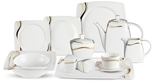 Lorenzo 57 tlg. Edles Bone China Service für 8 Tafelservice Dora gold