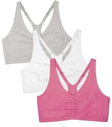 Fruit of the Loom Adjustable Shirred Front Racerback Bra (Pack of 3) Soutien-Gorge de Sport Femme (Lot de 3)