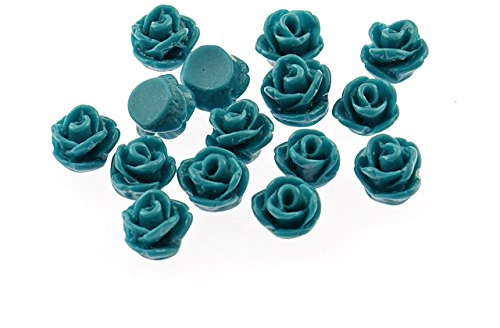 Vintageparts 20 kleine Rosen in Petrol als Cabochon, 7 mm, DIY-Schmuck