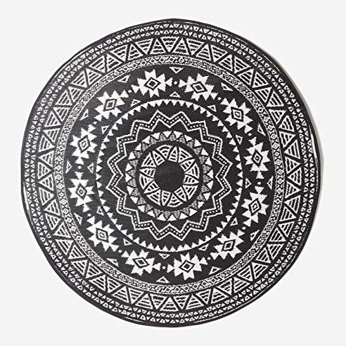 Homescapes Outdoor Teppich wetterfest, runder Gartenteppich schwarz-weiß mit Mandala-Muster, beidseitig verwendbar, regenfest & abwaschbar für Balkon, Terrasse, Garten, Camping & Indoor, 180 cm
