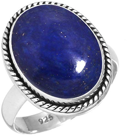 Jeweloporium Blau Real Lapislazuli 925 Silber Ringe für Damen Edelstein viktorianisch Silber Ringe Größe 52(16.6) Muttertag Geschenk Handgefertigt Schmuck