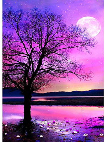 WOWDECOR Diamond Painting Complet, Arbre Quatre Saisons Lune Diamant Painting DIY 5D Mosaïque Peinture Numéro Point De Croix