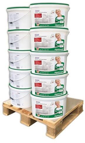 PRO[f]home Profhome OBJEKTWEIß Wandfarbe 125L (10 Eimer à 12,5L) – Innenfarbe stumpfmatt Deckkraftklasse 1 konservierungsmittelfrei emissionsfrei Wandfarbe weiß für 800m² Profi Malfarbe B2B 300-31-10
