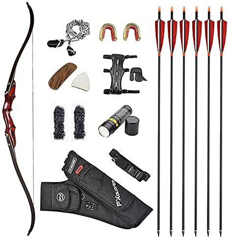 58 Zoll Bogenschießen Takedown Recurve Bogen und Pfeile Set ILF Wurfarme und Bogen Riser 20-50lbs Jagdbogen Erwachsene Sportbogen mit Carbonpfeile und Pfeile Köcher (Rot, 30lbs)