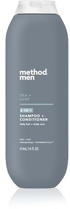 Method Men 2-in-1 Shampoo and Conditioner, Sea + Surf - Cleans and Conditions with Argan and Jojoba Oil - Paraben Free and Silicone Free - 14 Fl Oz, Pack of 1
