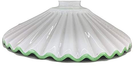 Ricambio paralume piatto in ceramica bianca con bordo verde per lampadario 30 cm x 11 cm