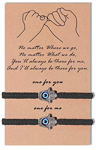 SUNSH Evil Eye Armbänder für Männer Frauen Mädchen Jungen Bester Freund Liebhaber Pinky Versprechen Geschenke Verstellbare Schnur Freundschaft Paar Abstand Viel Glück Schutz Schmuck zwei schwarze