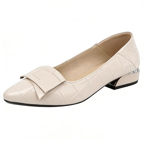 Jamron Mujer Puntiagudo Cuadros Zapatos de Tacón Cuero Suela Blanda Ballerinas Beige SN602C046 EU36