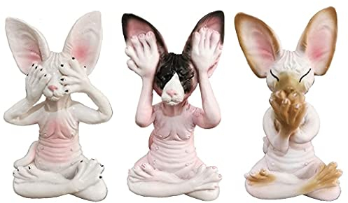 JARPSIRY QIANSHENG Set von 3 Weisen Sphynx Katzenstatue See Hear Speak No Evil Zen Meditation Yoga Katzen Figur Buddha Katzen Skulpturen 3,3 hohe Regalsitter