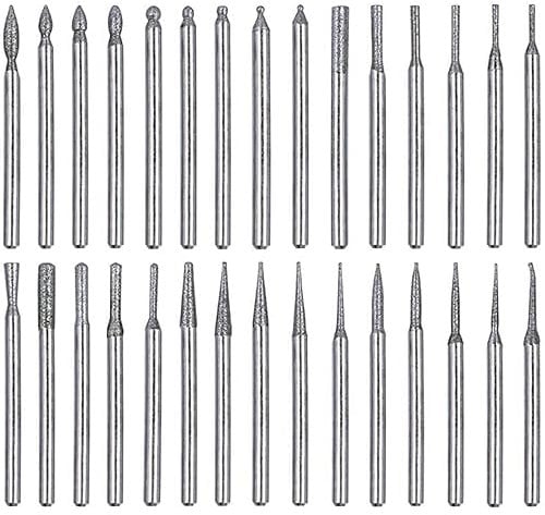 KEWAYO 30-Piece Diamond Drill Bit Set - 2.35mm Bur Shank for Jewelry, Glass, Stone, Ceramic, Gemstones Lapidary