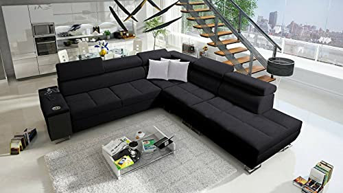 All4All Ecksofa mit Schlaffunktion Margo IX 283x298 cm - Schlafsofa mit Bettkasten - Wohnlandschaft in L-Form - XXL Sofa Groß - Seite rechts - Strukturstoff - Schwarz 26
