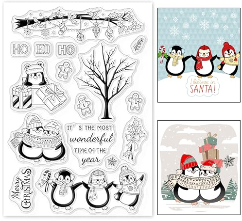 GLOBLELAND Weihnachten Pinguin Stempel Christmas Tiere Silikonstempel Clear Stamps Transparentes Stempel Siegel Klare Stempel für Kartenherstellung Dekoration und DIY Scrapbooking Dekor