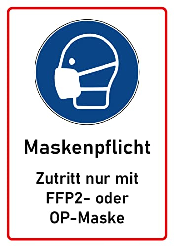 BilderKing Corona Hinweisschild Maskenpflicht, als Wieder ablösbarer Aufkleber in DIN A4. Professionelle Warnschilder zur aktuellen Corona Lage, haften auf Ebenen und glatten Oberflächen