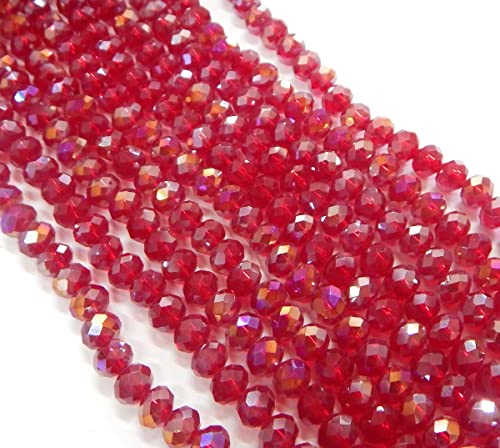 Tschechische Kristall Glas Perlen CZ Böhmische Facettierte Rondelle Glasperlen 4/6/8/10 mm (Dunkel Rot AB, 6x4 mm)