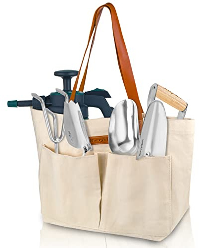 Berry&Bird Gartenwerkzeugtasche, Segeltuch-Gartentasche mit Taschen, verschleißfeste Mehrzweck-Werkzeug-Aufbewahrungstasche, Gartenwerkzeug-Set für Innen- und Außenbereich, 55x18x35 cm