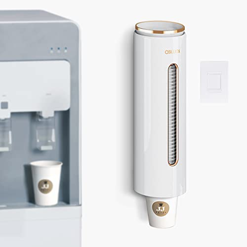 JEEZAO Cup Dispenser Wall Mounted,Water Cup Holder Dustproof Plastic for Disposable Paper Cups and Paper Cones (white)