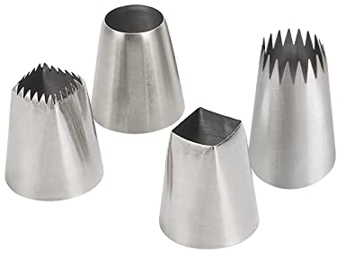 Oversized Piping Nozzles,Extra Large Icing Nozzles,Square Round Churro Nozzles Tips Piping Set for Cakes Cupcakes Cookies,4 Pcs
