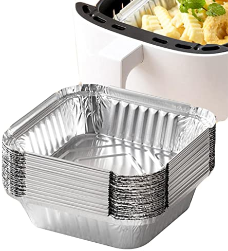 Jomewory Sartenes de papel de aluminio para freidora de aire - Bandejas rectangulares de aluminio para horno | Sartenes de aluminio reciclables para cocina del hogar con alta conductividad térmica