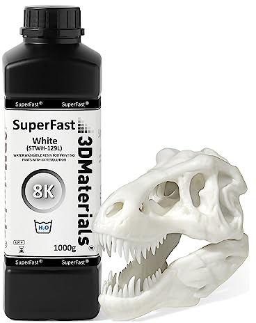 SuperFast 8K 22um Auflösung Wasserabwaschbares Harz, 0,5 Sek. Druck (50 um), hergestellt in Korea von 3DMaterials (1000g, Weiß)