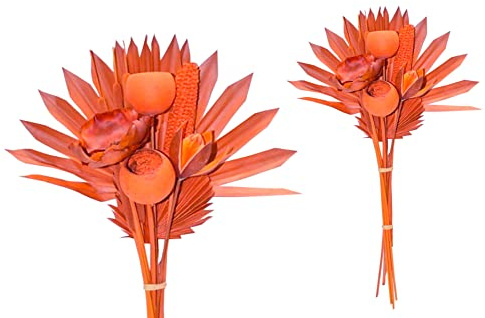 finehomegarden Exoten Sortiment 10-teilig Trockenblumen Strauß Boho Style Exotic Palmspeer orange 60cm Grabaufleger Trauerfloristik Allerheiligen Herbstdeko Totensonntag