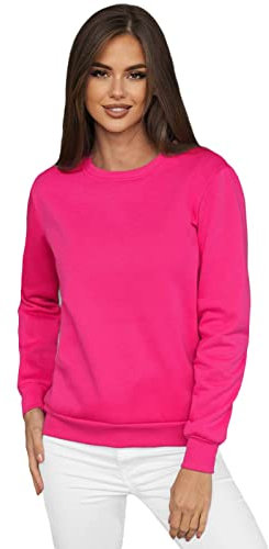 OZONEE Damen Sweatshirt Pullover Langarm Farbvarianten Oversized Langarmshirt Pulli ohne Kapuze Baumwolle Baumwollmischung Classic Basic Rundhals-Ausschnitt Sport 777/4428B DNKLROSA M