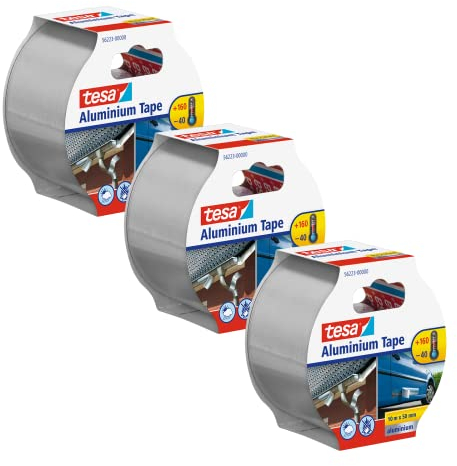 tesa Aluminium Klebeband im 3er Pack - Selbstklebendes Aluminiumband für Reparaturen von metallischen Oberflächen - 3x 10m x 50mm