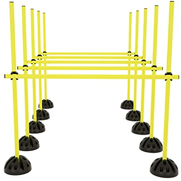 NAIZY Sprungstangen-Set Trainingsstangen für konditionelles Training Sprungkraft, Dribbling und Beweglichkeit (15 Stangen - 100cm, 10 X-Standfüße, 10 Clips) - Gelb