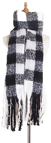 WLLDDDIU Schal Groß,Damen Kontrastierender Dicker Quastenschal Modeschal Wildes Gitter Schwarz Weiß Breiter Schal Elegante Damen Dicker Trend Weihnachtsschal Für Damen Warmer Schal