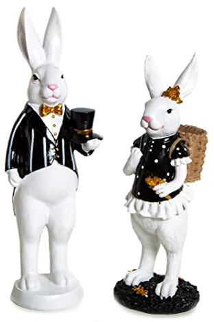 Logbuch-Verlag 2 große Osterhasen Hasen Paar schwarz weiß Gold Ostern Dekoration Geschenk 30 cm