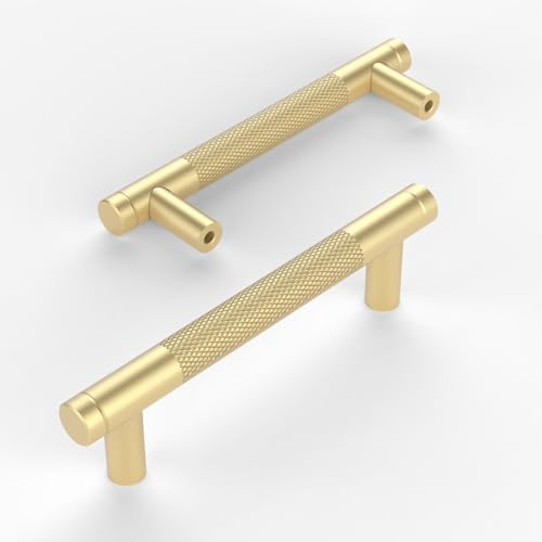 Amerdeco 10 Stück Gold Gerändelte Schrankgriffe 96mm Lochabstand, Aluminium Griffe für Küchenschränke & Möbelgriffe für Schubladen