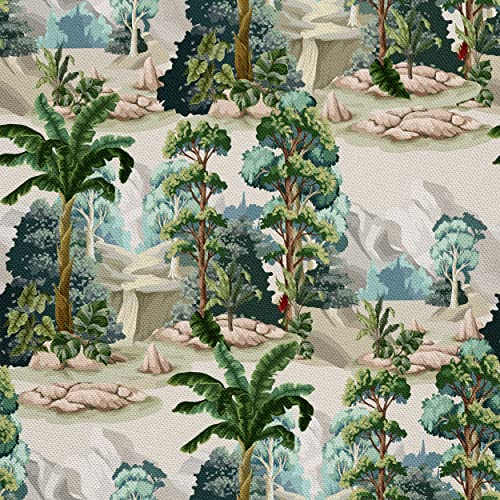 HEKO PANELS Stoff Oxford Wasserdichte Meterware Canvas-Stoff Polyester Stoff Zum Nähen Nähstoffe Möbelstoffe Dekostoffe Handwerken Wasserabweisend Blickdicht Bäume Berge 1 Meter 155 x 100 cm, DX1764