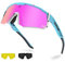 Excoutsty Polarisierte Sport-Sonnenbrille für Herren und Damen, UV400, winddicht, Radsport-Sonnenbrille mit 3 austauschbaren Gläsern (White Pink)