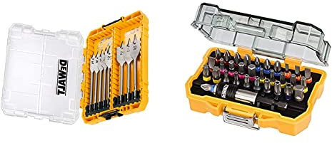 DT70750 Flat Drill Bit Set, 8 Piece & DT7969-QZ, 32 Piece XR Professional Magnetic Screwdriver Bit Accessory Set, Yellow
