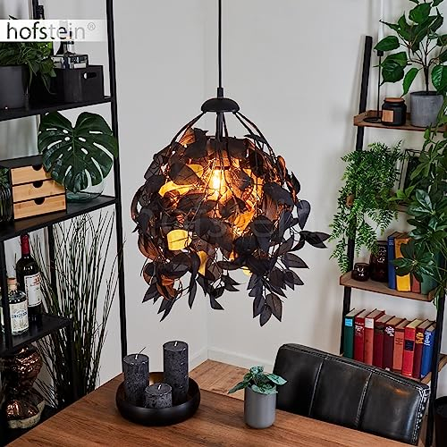 Hängeleuchte Kallax, moderne Hängelampe aus Metall/Kunststoff Schwarz/Goldfarben, Leuchte mit Schirm in Blatt-Optik (Ø max. 38 cm), 1-flammig, Höhe max. 150 cm, 1 x E27, ohne Leuchtmittel
