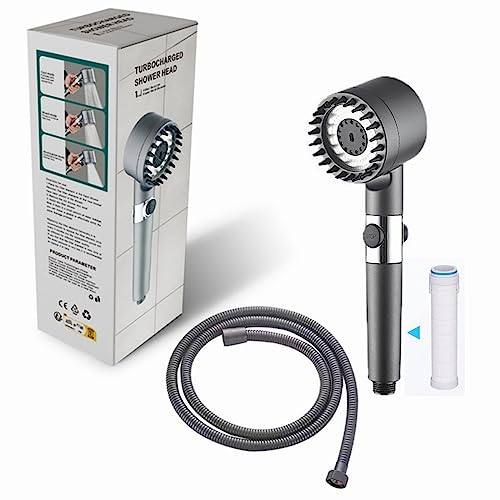 PUGKUYE Duschkopf Wassersparend mit Schlauch, Sparduschkopf mit Silikonkopf, Handbrause für Badezimmer, Duschbrause 3 Modi mit Schalter, Duschkopf Druckerhöhend Wassersparfilter Handbrause Dusche