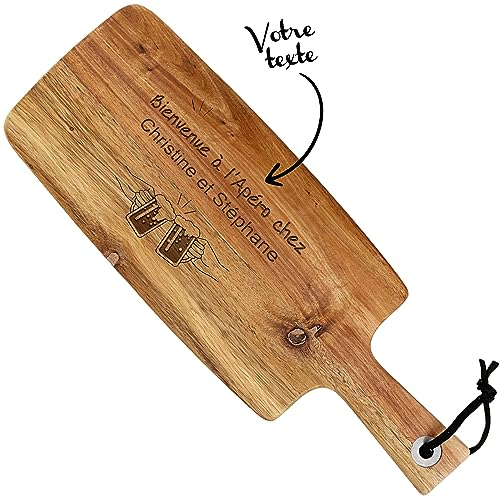 KDO-MAGIC - Planche apéro personnalisée - Planche à découper personnalisable - Texte gravé - 4 modèles de gravure - Bois d'Acacia - Cadeau cuisine (Modèle Apéro)