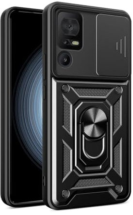 DESSEN Cover per TCL 40SE/TCL 40 SE con Anello Magnetico, Custodia Antiurto Morbida in Silicone e Obiettivo Case, Guscio Supporto Bumper. Nero