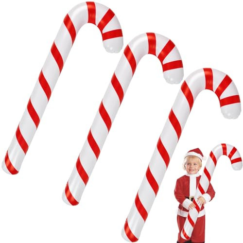 3pcs 88cm Bastones de Caramelo Inflables,Bastón de Caramelo Inflable de Navidad para Decoraciones Navideñas,para Decoración Navideña Interior y Exterior de Puerta de Entrada