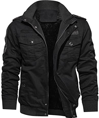Celucke Pilotenjacke Herren Fleecejacke Übergangsjacke Lederjacke Gefütterter Winterjacke aus Kunstleder mit Kunstpelzfutter Männer Winter Warme Jacke Vintage Bikerjacke